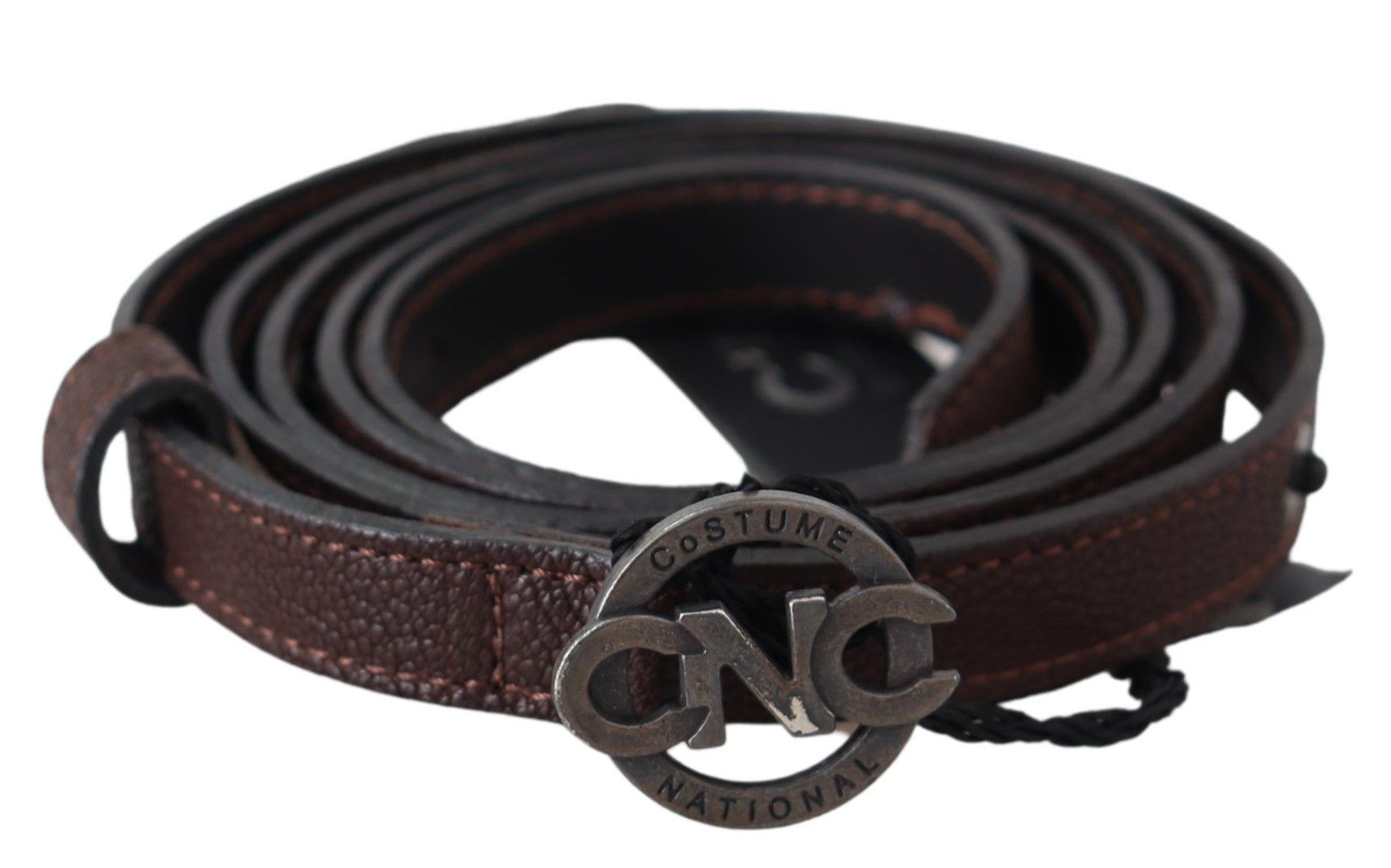 Costume National Elegant Brown Leather Belt with Rustic Hardware