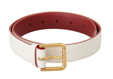 Dolce & Gabbana Elegant White Leather Belt with Engraved Buckle