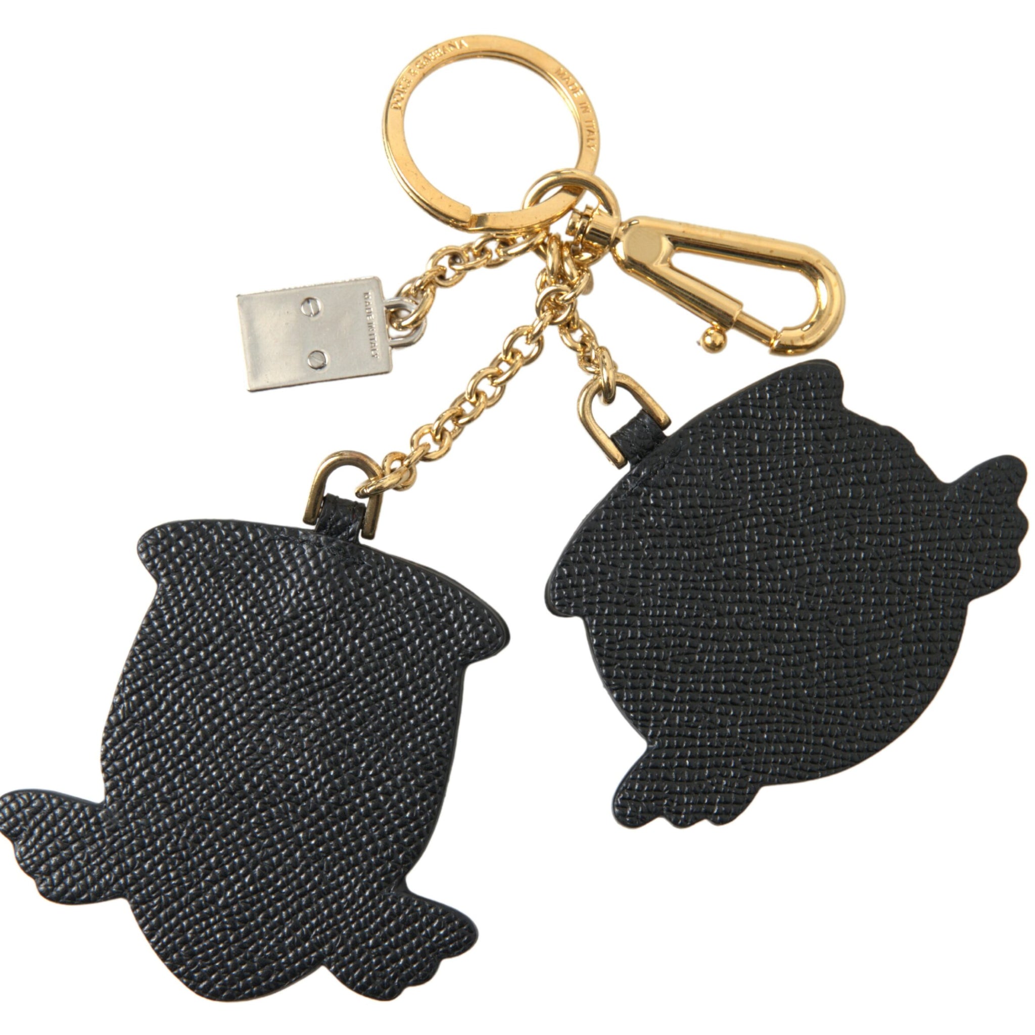 Dolce & Gabbana Chic Blue Leather Keychain with Gold Accents