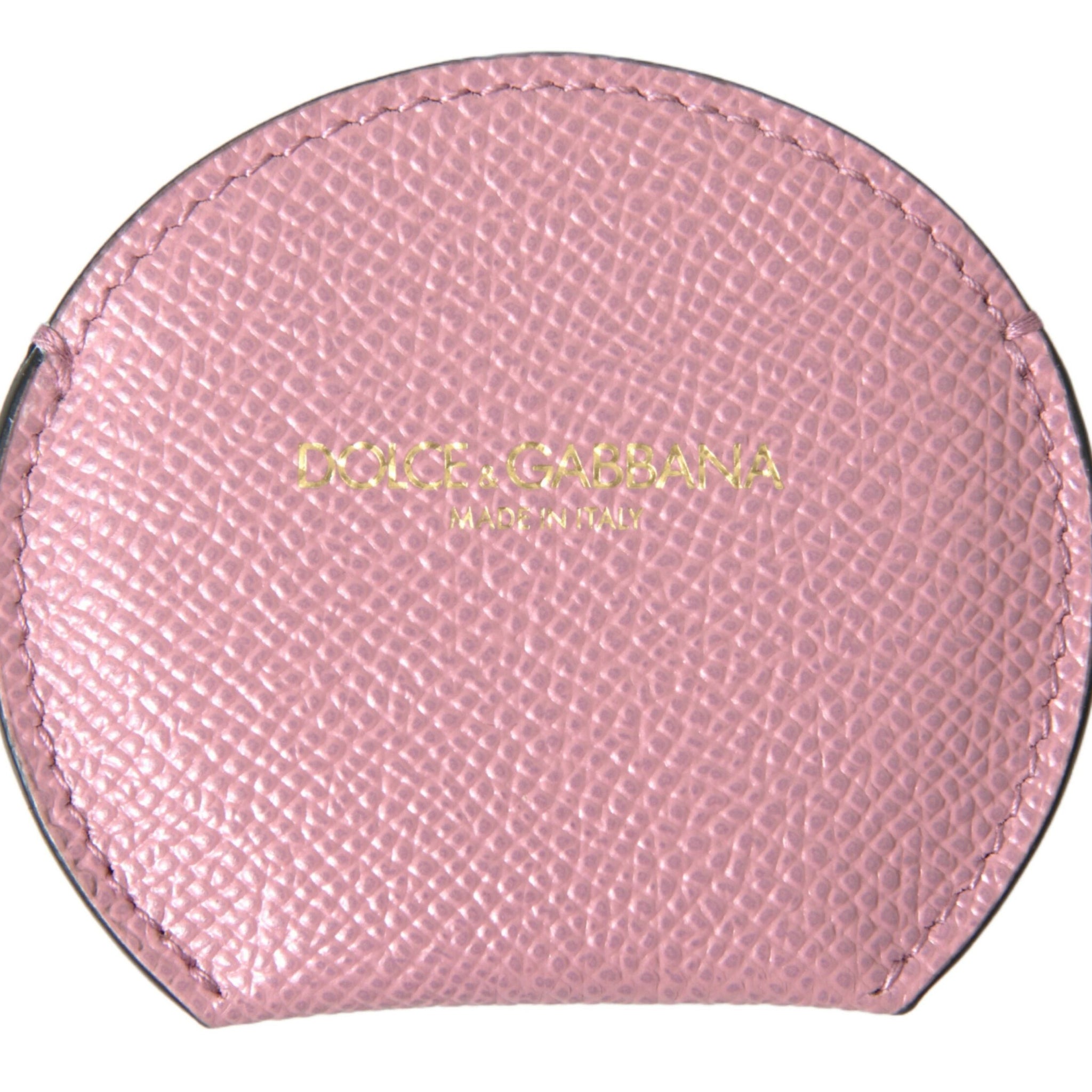 Dolce & Gabbana Elegant Pink Leather Hand Mirror Holder