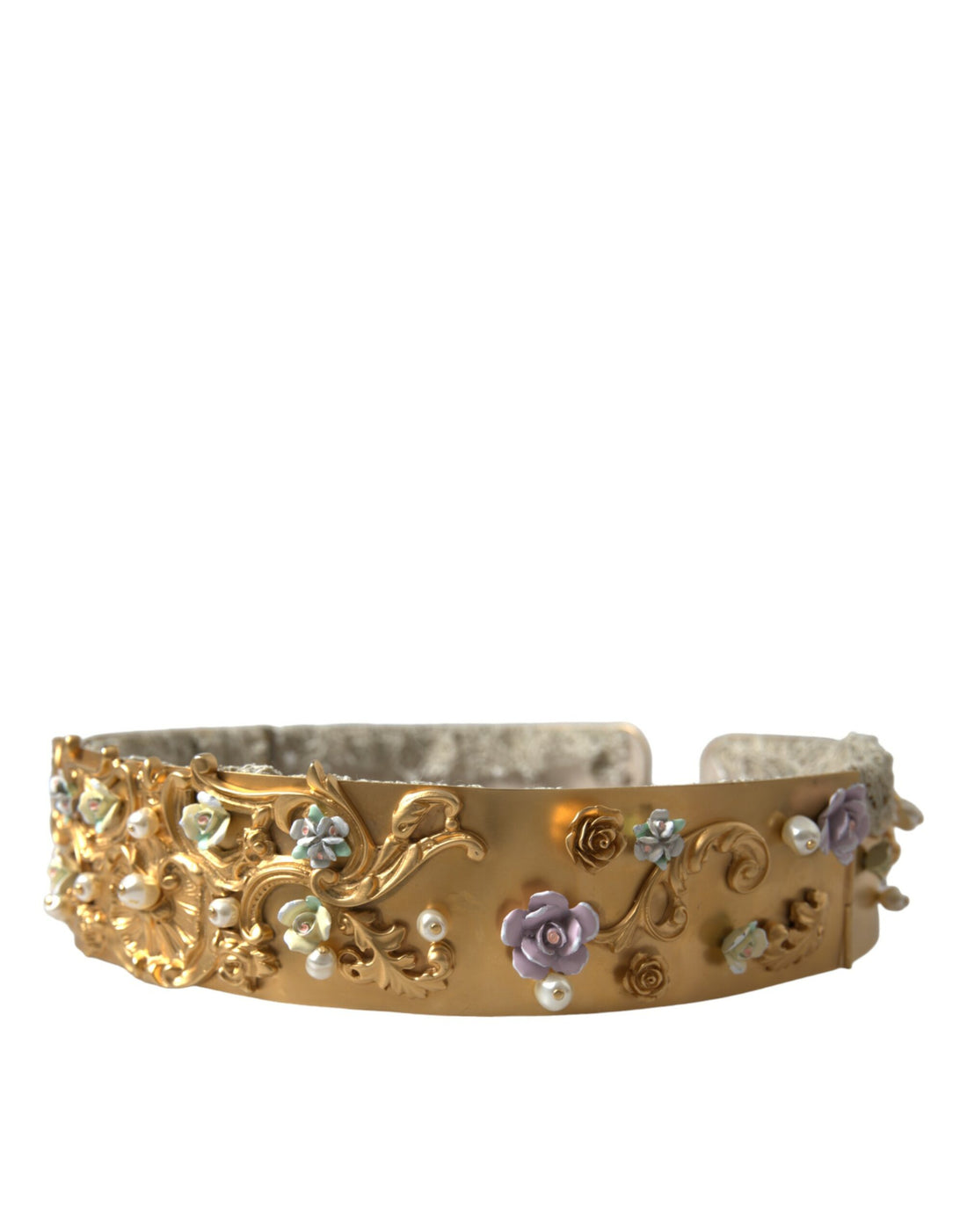 Dolce & Gabbana Elegant Gold-Tone Faux Pearl Floral Belt