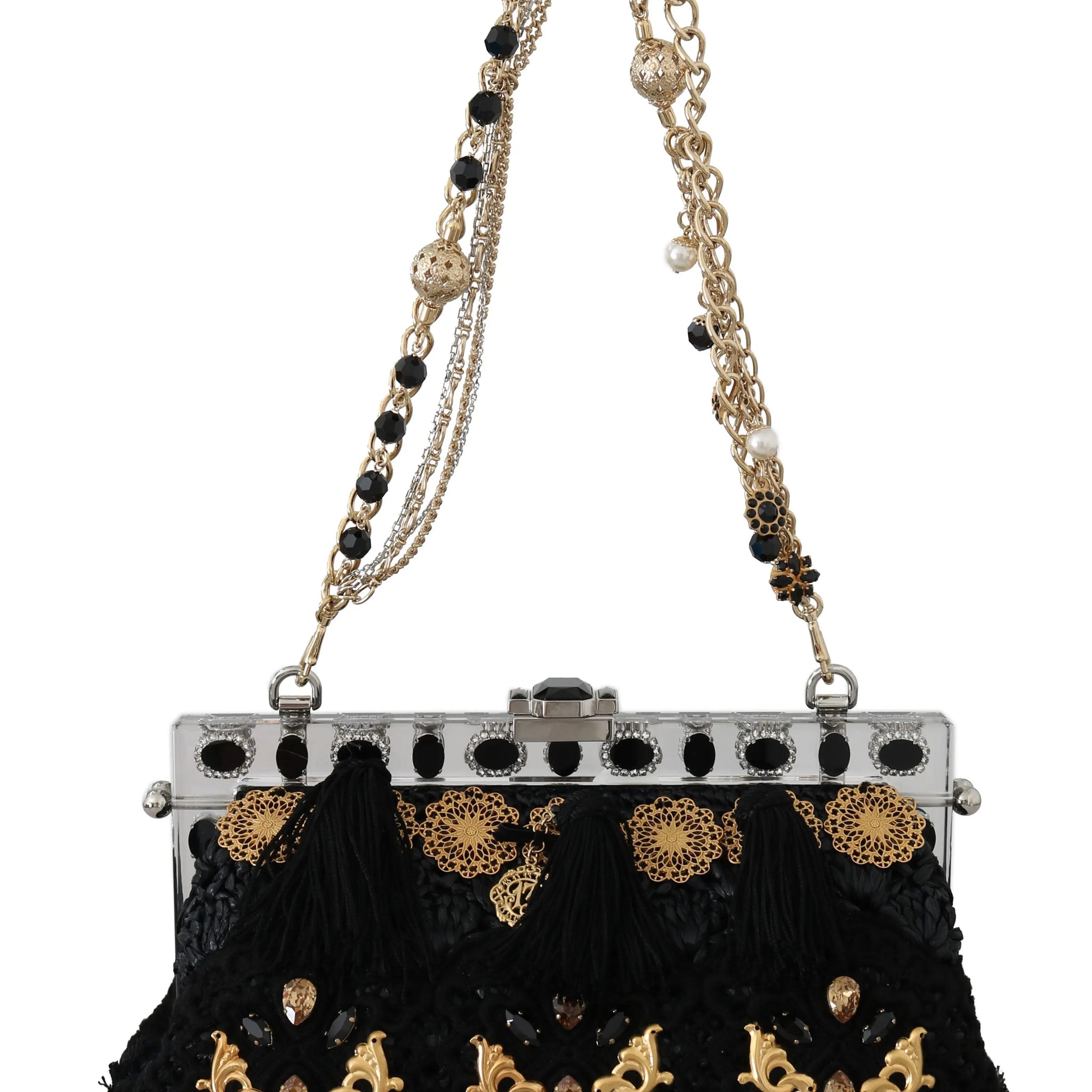 Dolce & Gabbana Black Tassel Gold Baroque Crystal Evening Clutch