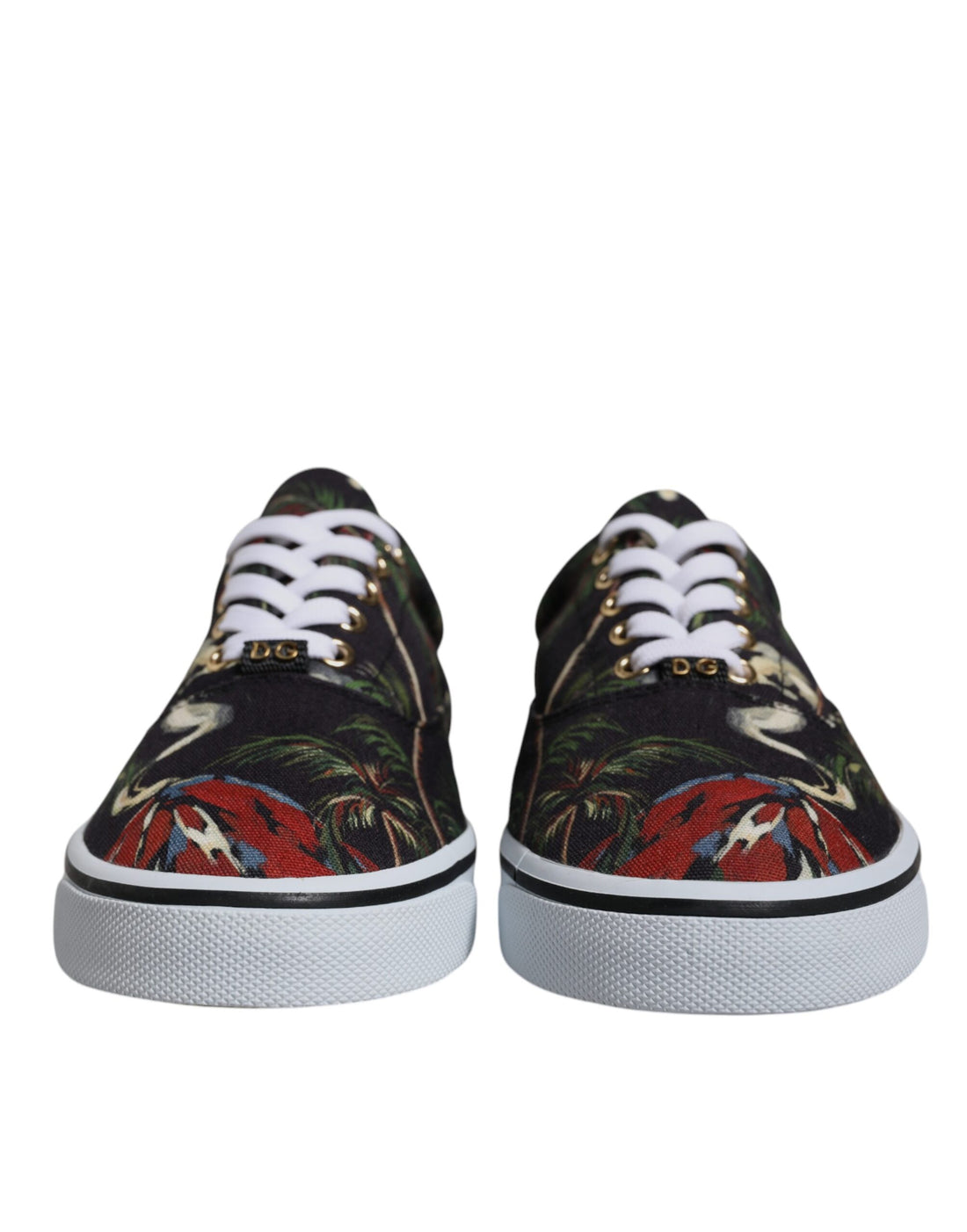 Dolce & Gabbana Black Tropical Print Low Top Sneakers Shoes