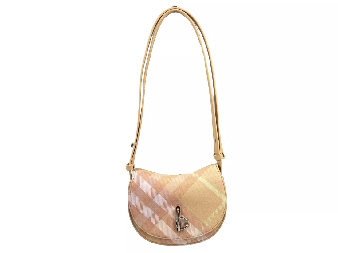 Burberry Mini Check Rocking Horse Crossbody Bag Purse Peach