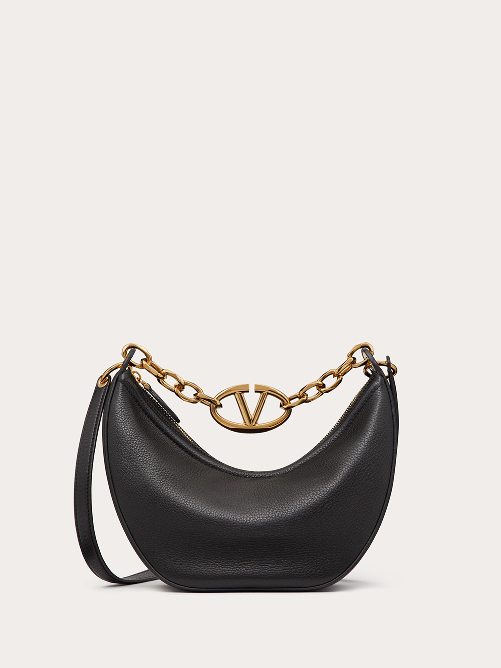 Valentino Garavani Black Leather Small Hobo Vlogo Shoulder Bag