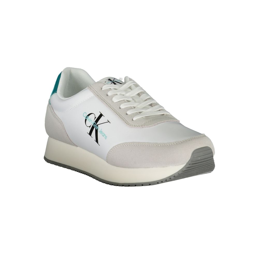 Calvin Klein Elegant White Lace-Up Sneakers with Contrasting Detail